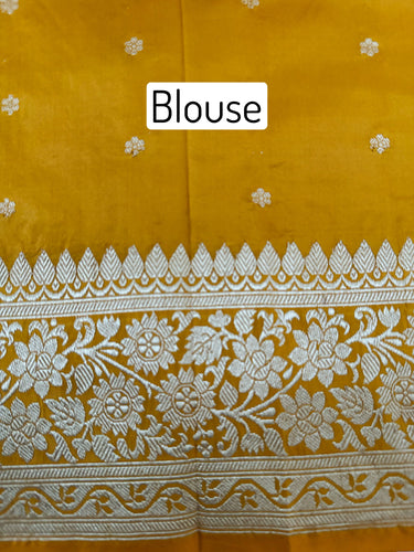 Banarasi Katan Silk Saree | Kadwa weave | Yellow | Handwoven | Silk Mark Certified | Ships from California
